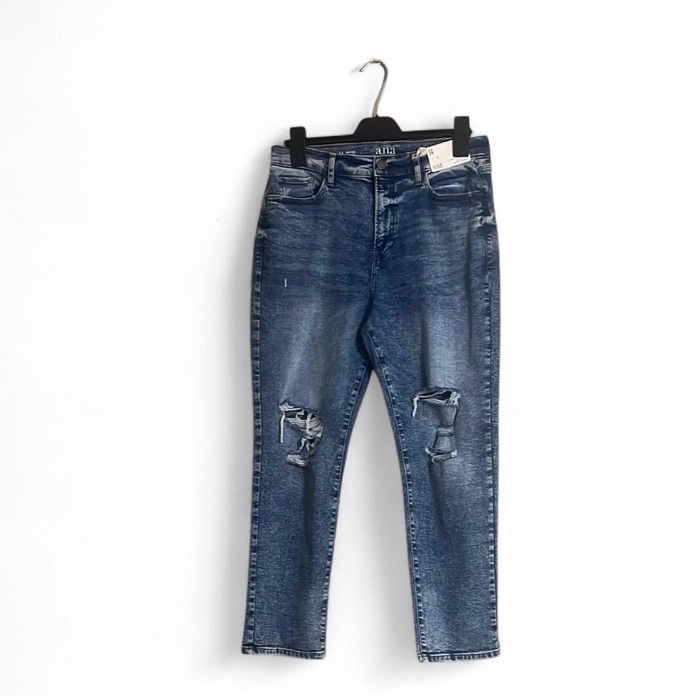 A.N.A Jeans Sz 14 Distressed Stretch High Rise Recycled Cotton Lycra Blend